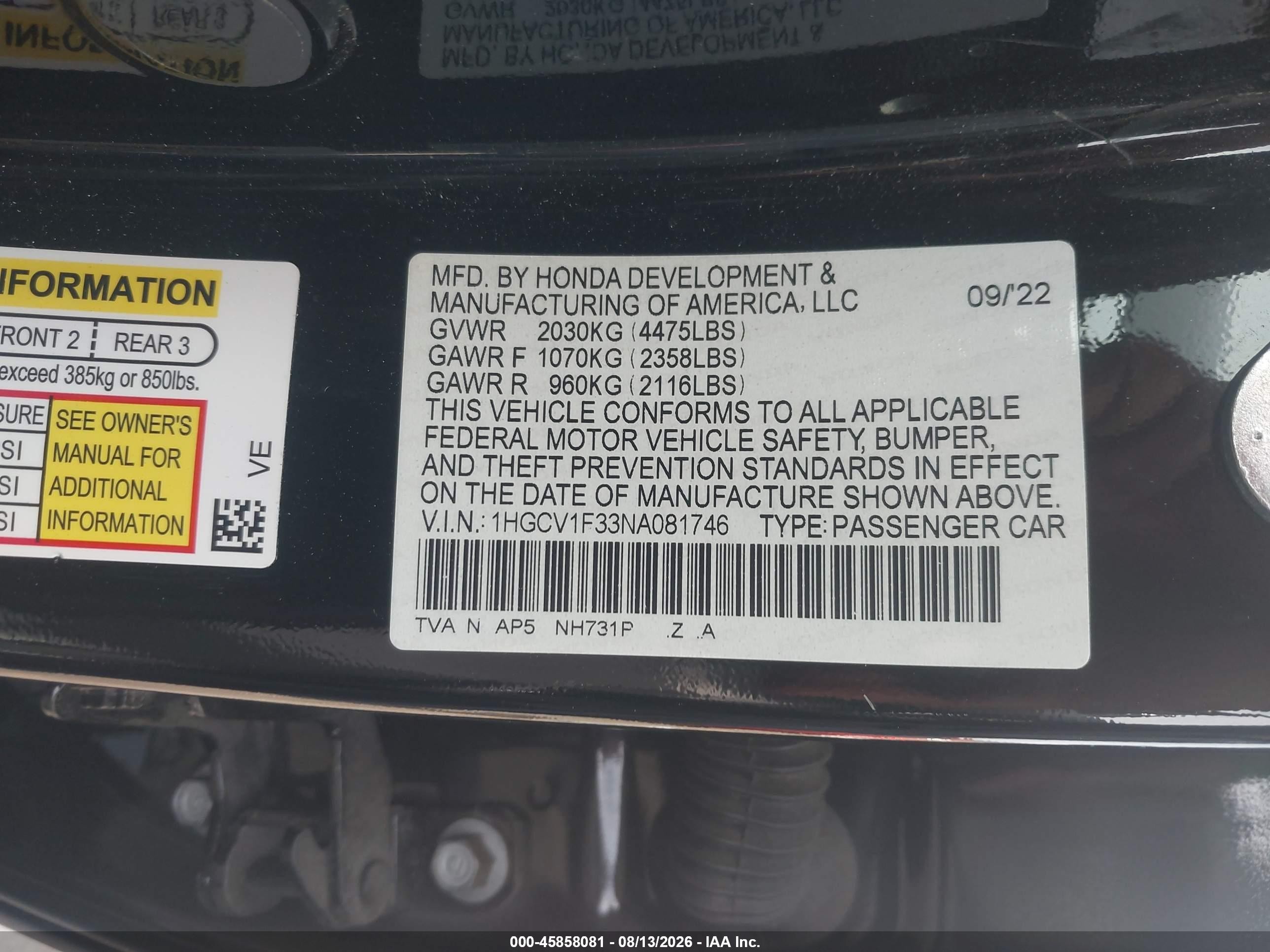 2022 Honda Accord Sport Black vin: 1HGCV1F33NA081746