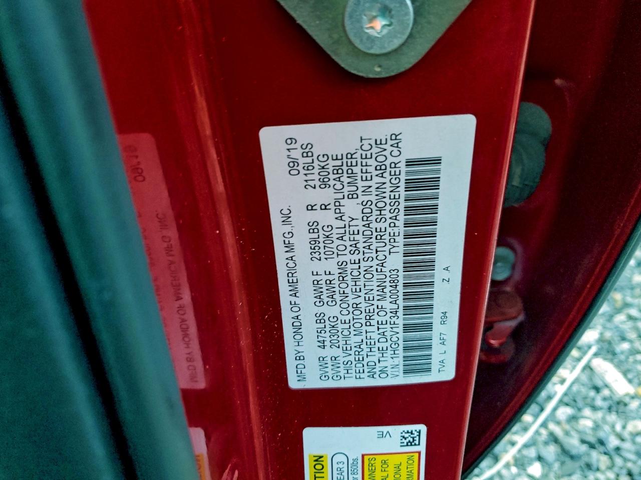 2020 Honda Accord Sport Red vin: 1HGCV1F34LA004803