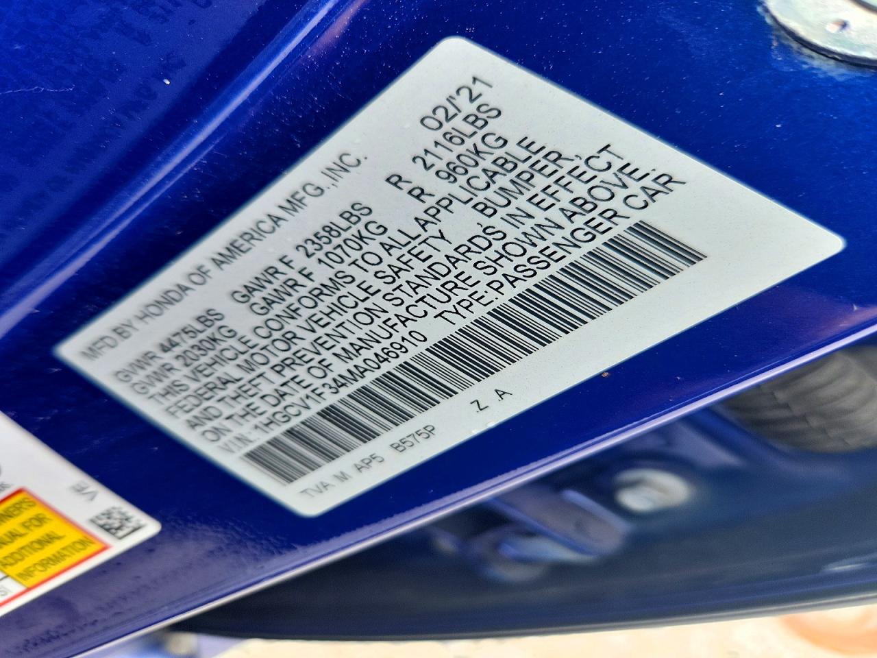 2021 Honda Accord Sport Blue vin: 1HGCV1F34MA046910