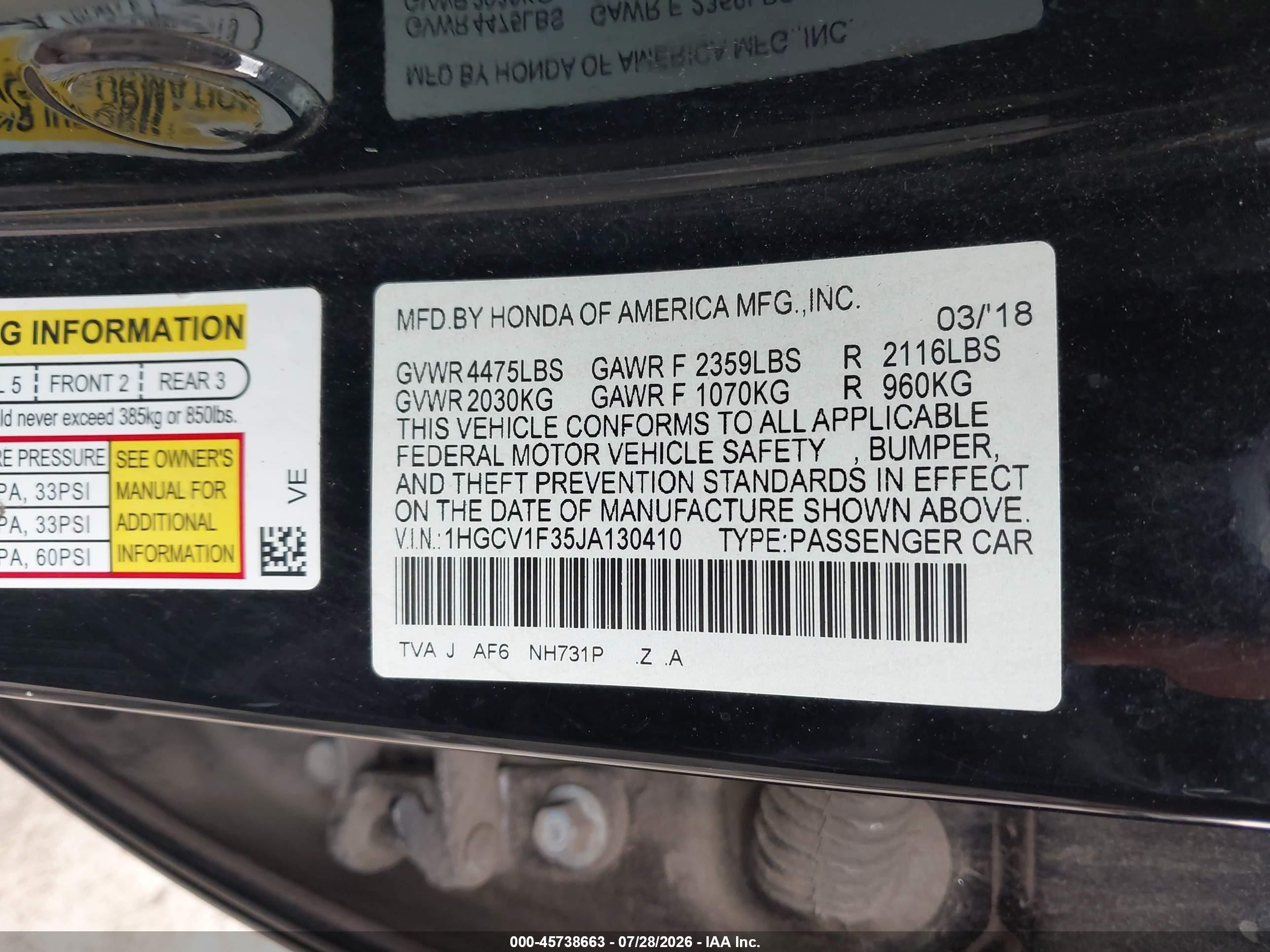2018 Honda Accord Sport Black vin: 1HGCV1F35JA130410