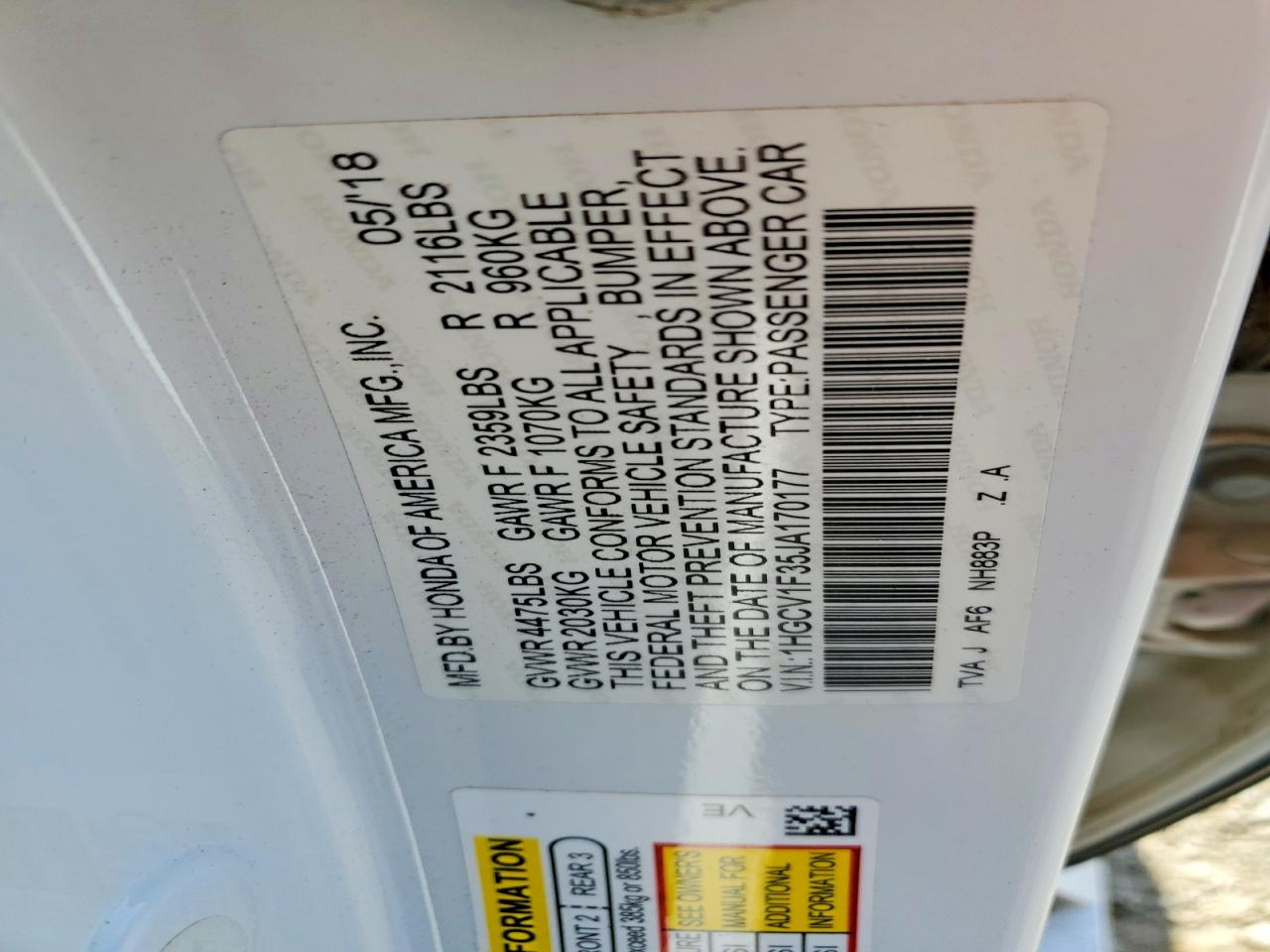 2018 Honda Accord Sport White vin: 1HGCV1F35JA170177