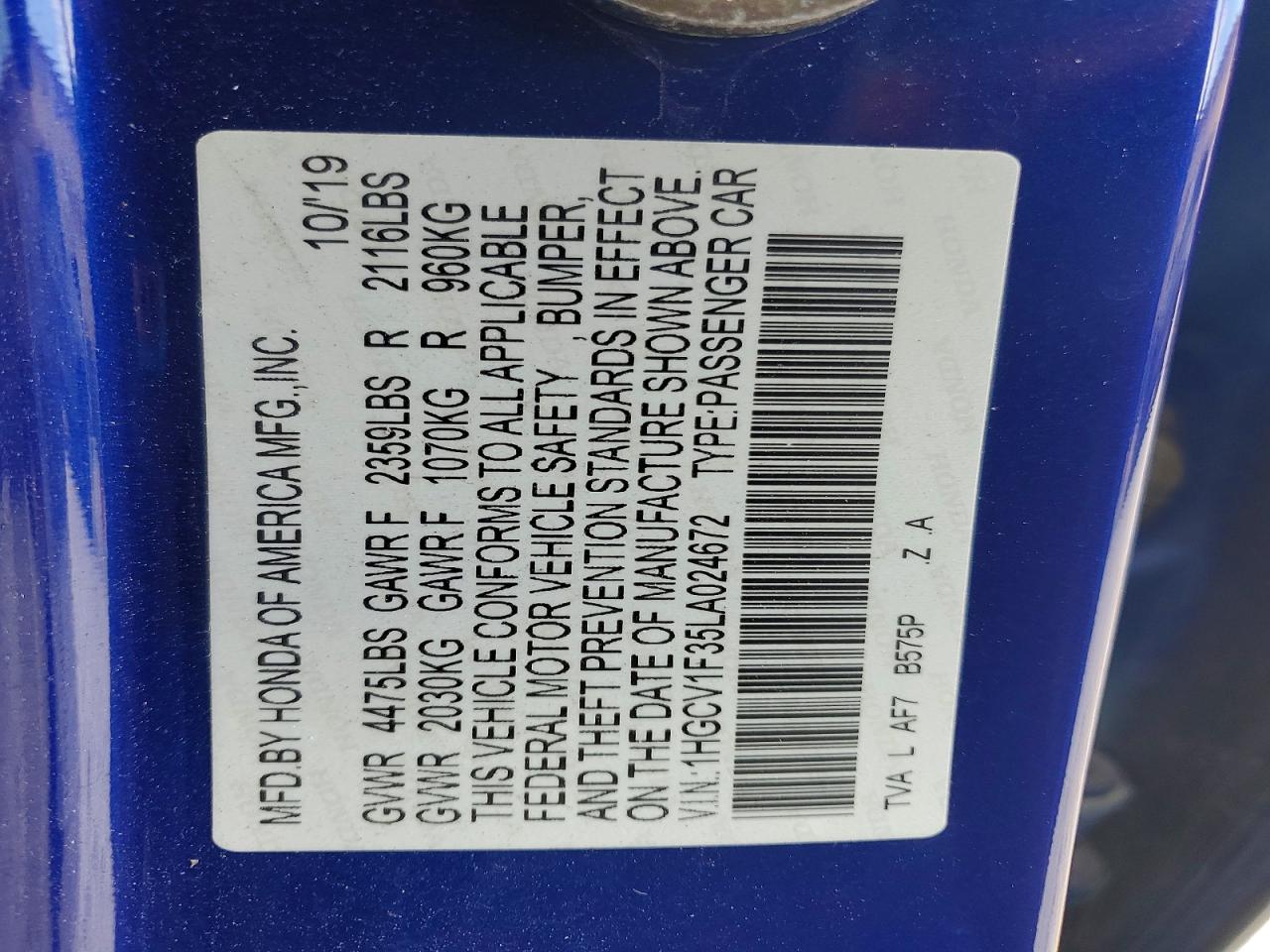 2020 Honda Accord Sport Blue vin: 1HGCV1F35LA024672