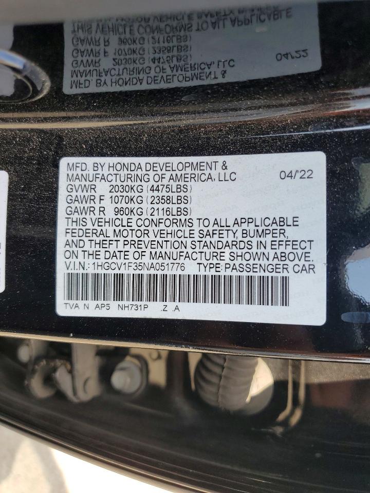 2022 Honda Accord Sport Черный vin: 1HGCV1F35NA051776