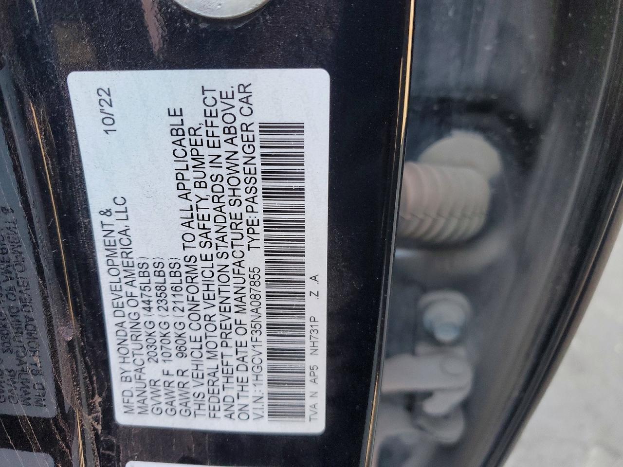 2022 Honda Accord Sport Black vin: 1HGCV1F35NA087855