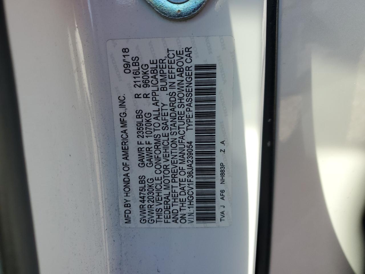 2018 Honda Accord Sport White vin: 1HGCV1F36JA239054