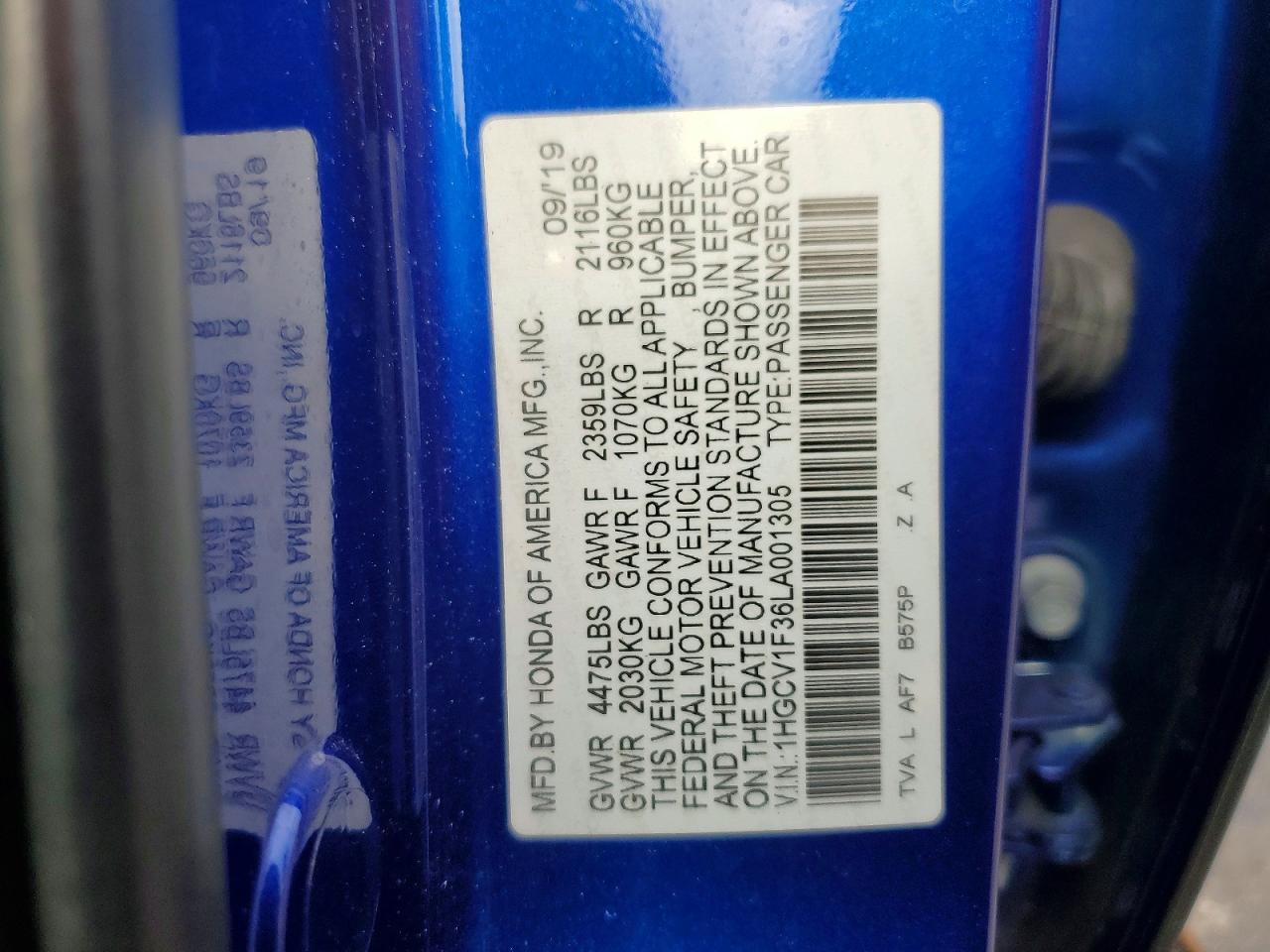 2020 Honda Accord Sport Blue vin: 1HGCV1F36LA001305