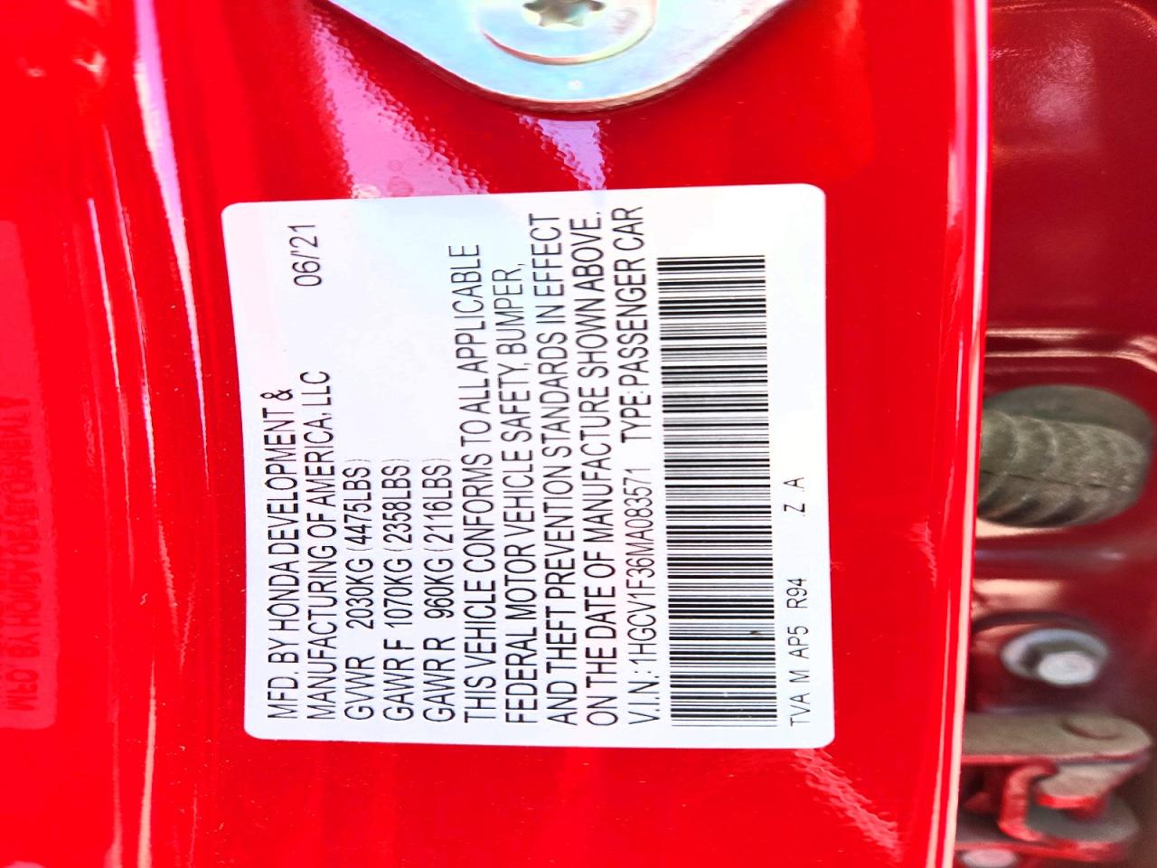 2021 Honda Accord Sport Red vin: 1HGCV1F36MA083571