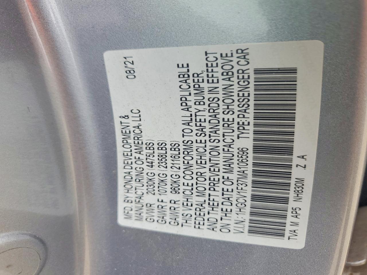 2021 Honda Accord Sport Серебряный vin: 1HGCV1F37MA106596