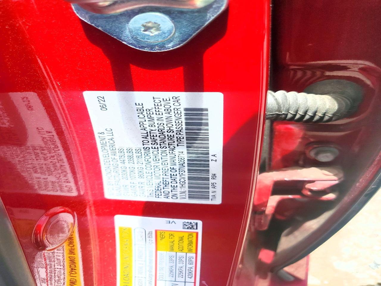 2022 Honda Accord Sport Red vin: 1HGCV1F37NA058714