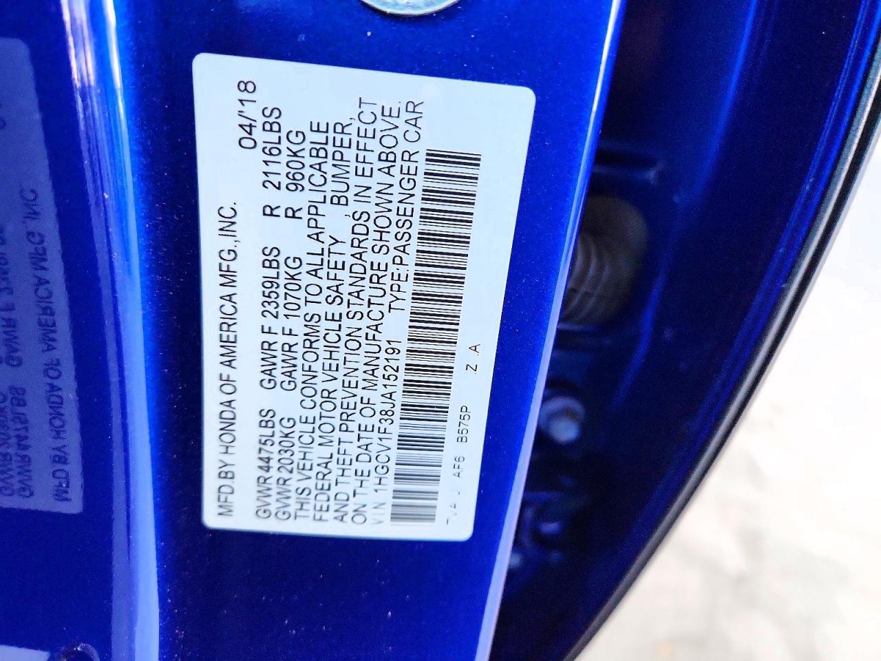2018 Honda Accord Sport Blue vin: 1HGCV1F38JA152191
