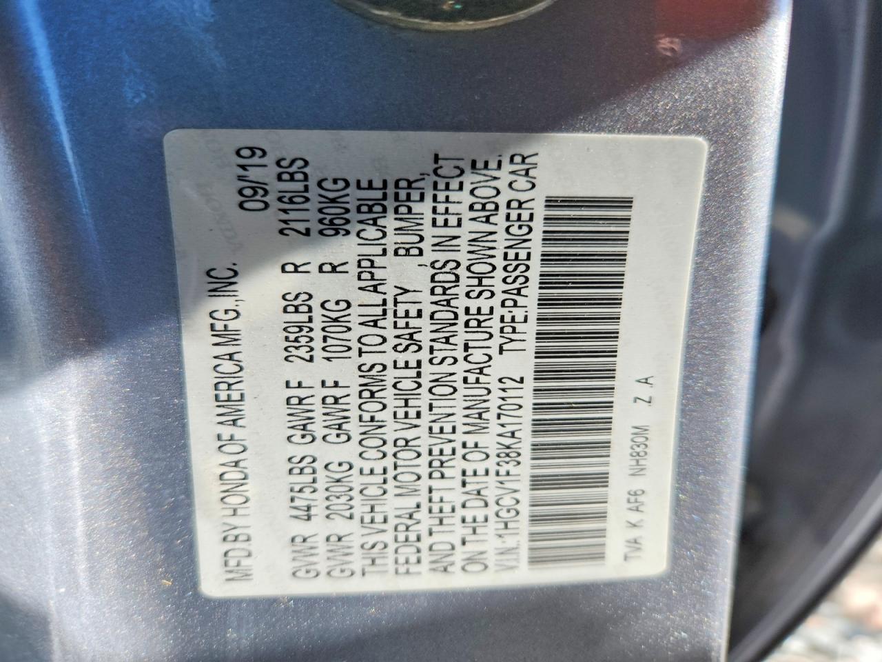 2019 Honda Accord Sport Silver vin: 1HGCV1F38KA170112