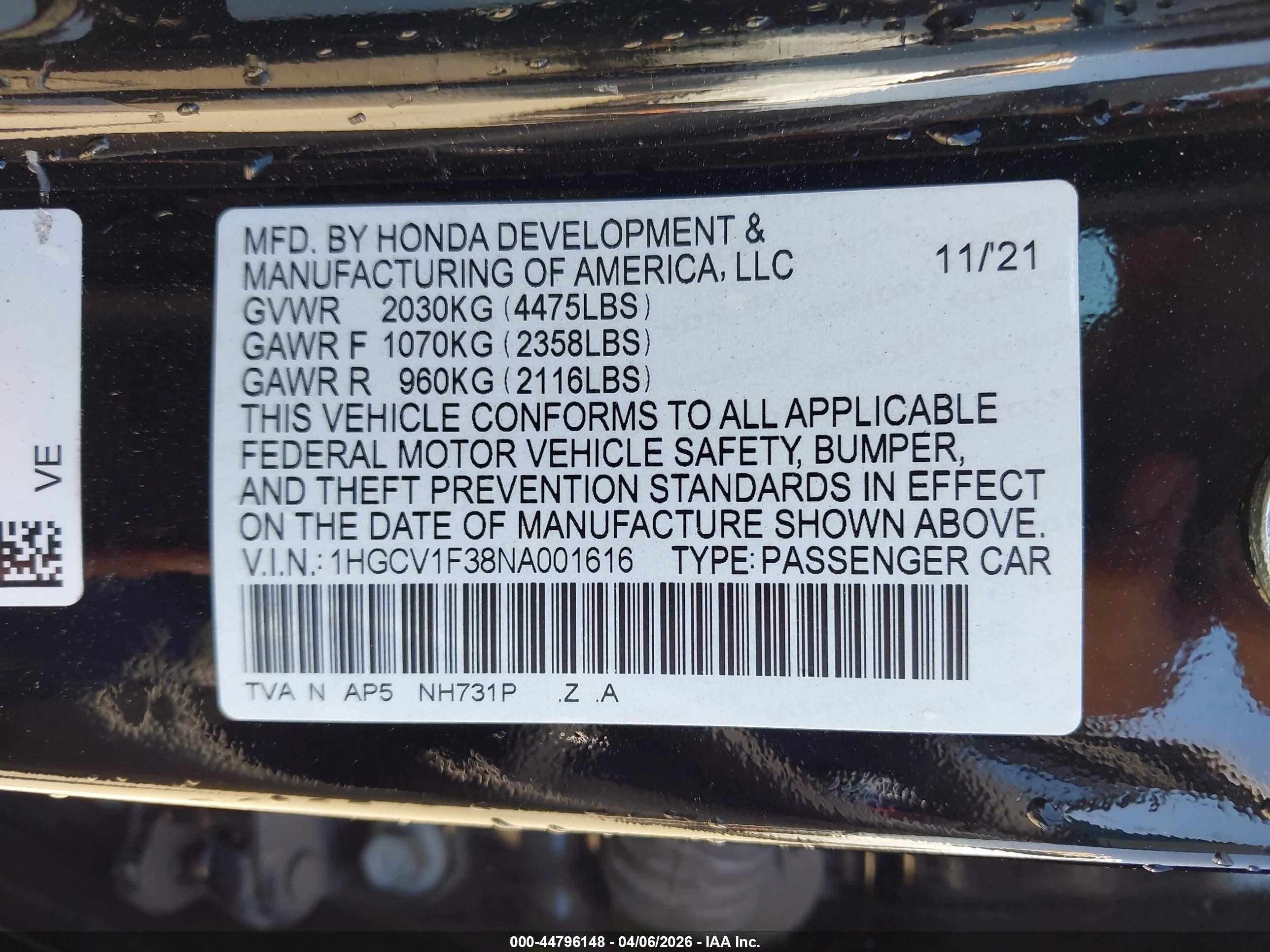 2022 Honda Accord Sport Черный vin: 1HGCV1F38NA001616
