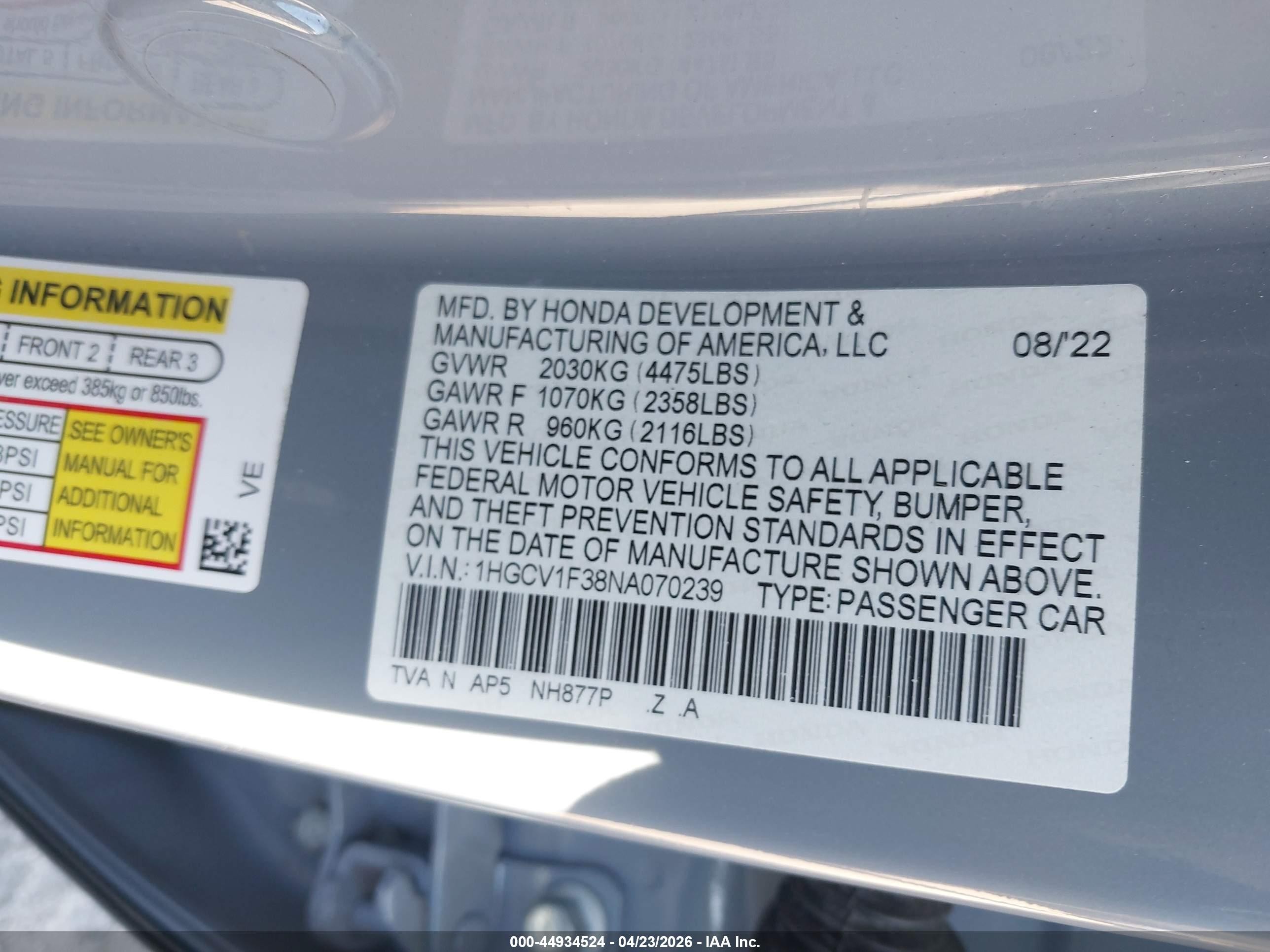 2022 Honda Accord Sport Light Blue vin: 1HGCV1F38NA070239