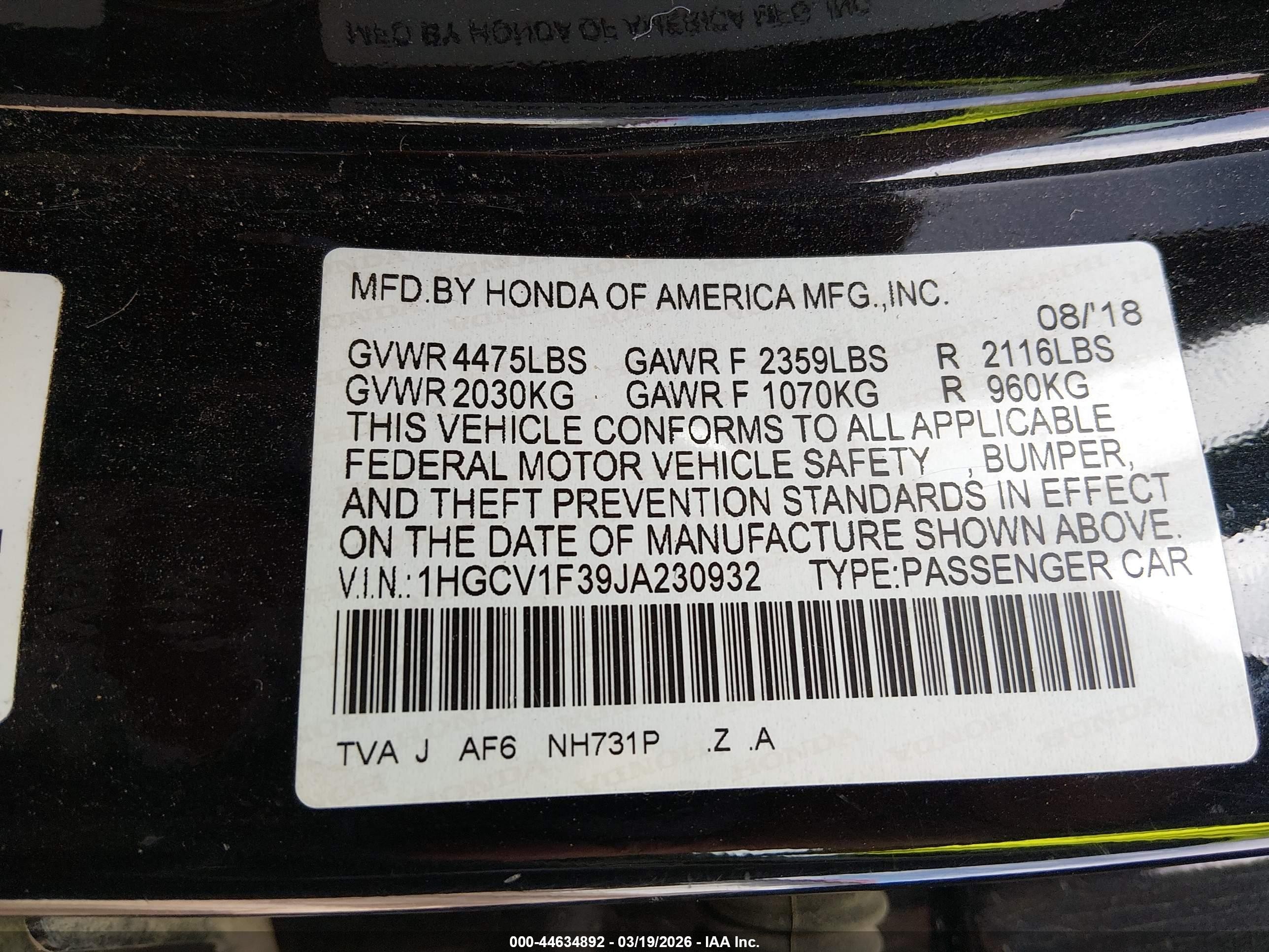 2018 Honda Accord Sport Black vin: 1HGCV1F39JA230932