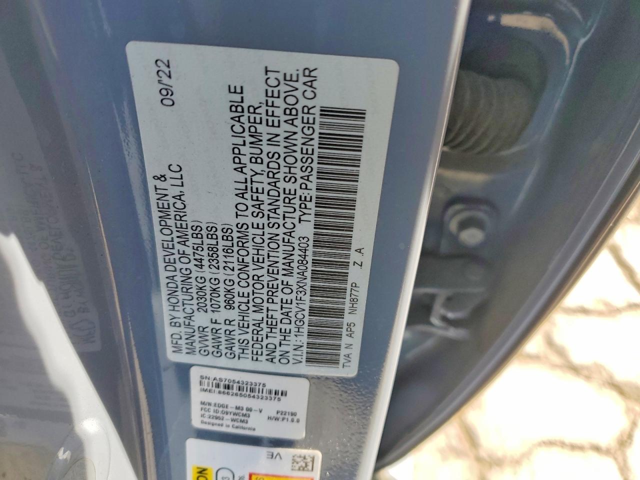 2022 Honda Accord Sport Blue vin: 1HGCV1F3XNA084403