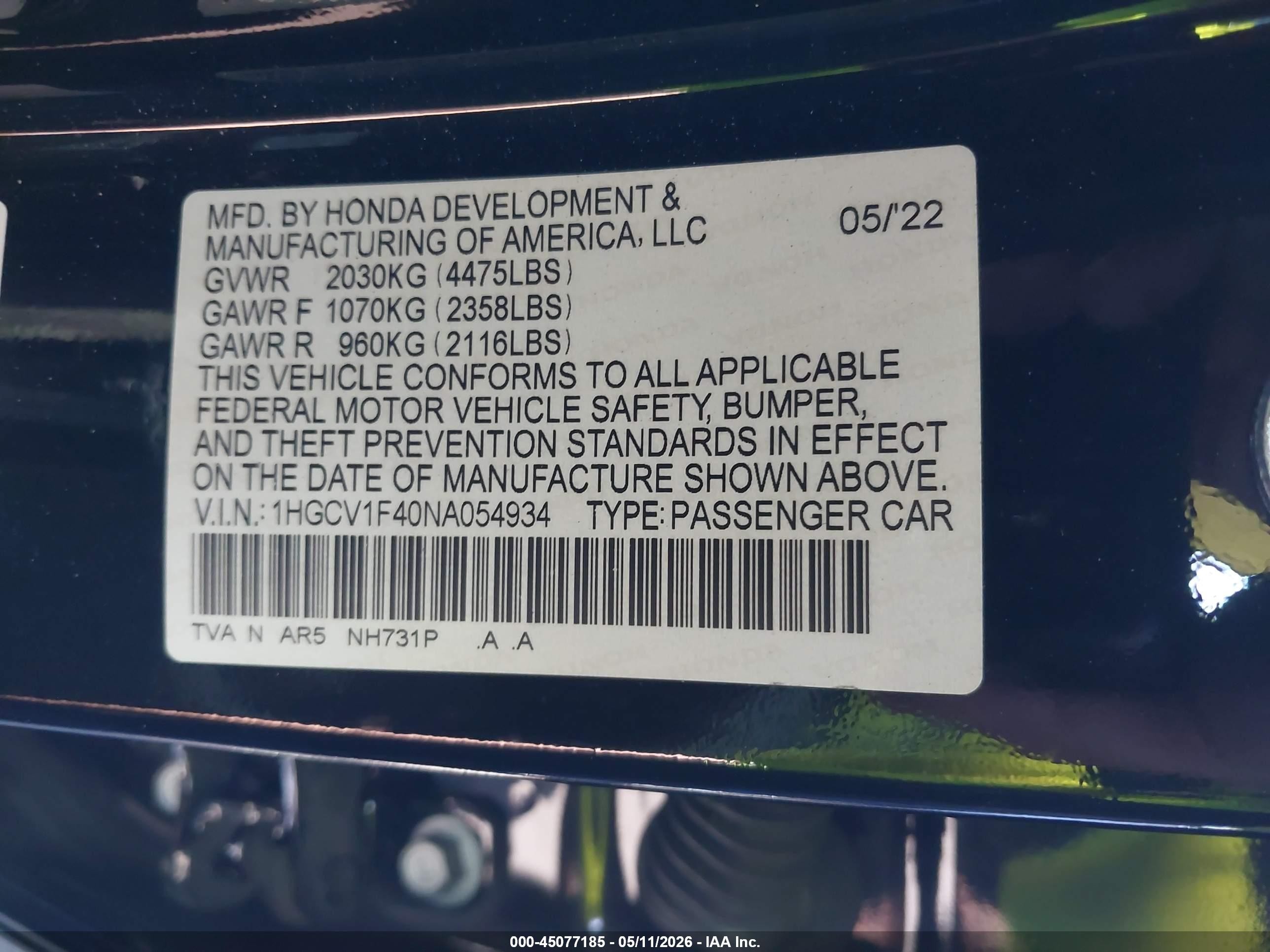 2022 Honda Accord Sport Special Edition Black vin: 1HGCV1F40NA054934