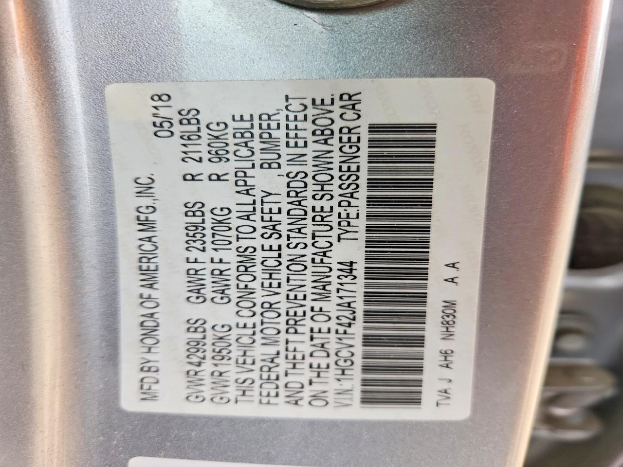 2018 Honda Accord Ex Silver vin: 1HGCV1F42JA171344