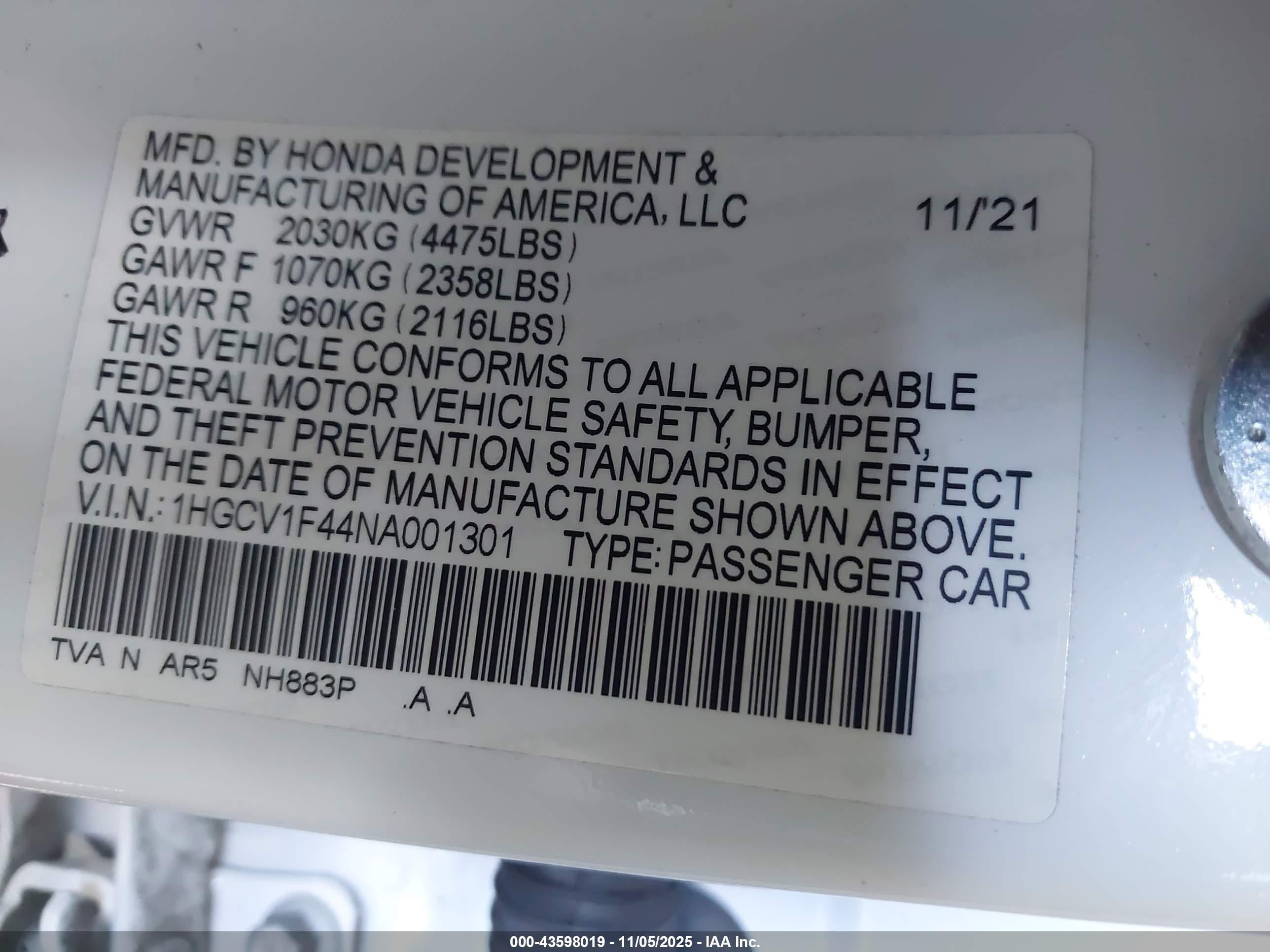 2022 Honda Accord Sport Special Edition White vin: 1HGCV1F44NA001301