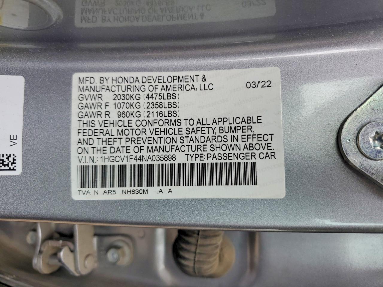 2022 Honda Accord Sport Se Silver vin: 1HGCV1F44NA035898