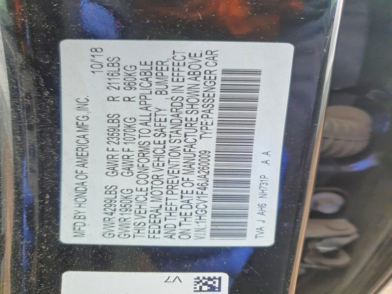 2018 Honda Accord Ex Черный vin: 1HGCV1F46JA260009