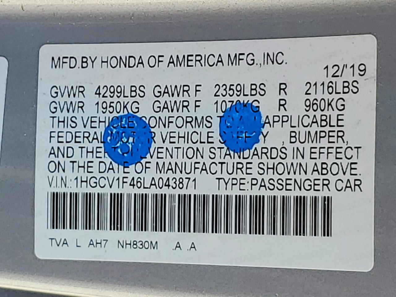 2020 Honda Accord Ex Gray vin: 1HGCV1F46LA043871