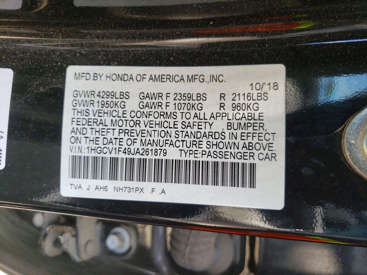 2018 Honda Accord Ex Black vin: 1HGCV1F49JA261879