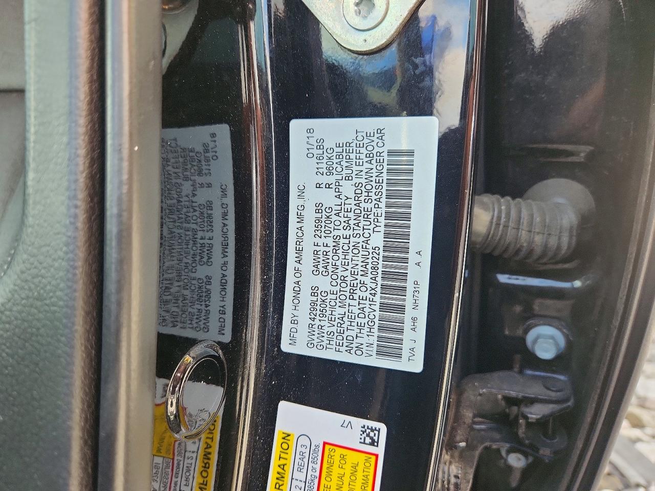 2018 Honda Accord Ex Black vin: 1HGCV1F4XJA080225