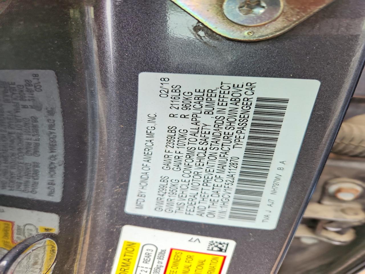 2018 Honda Accord Exl Gray vin: 1HGCV1F52JA112870
