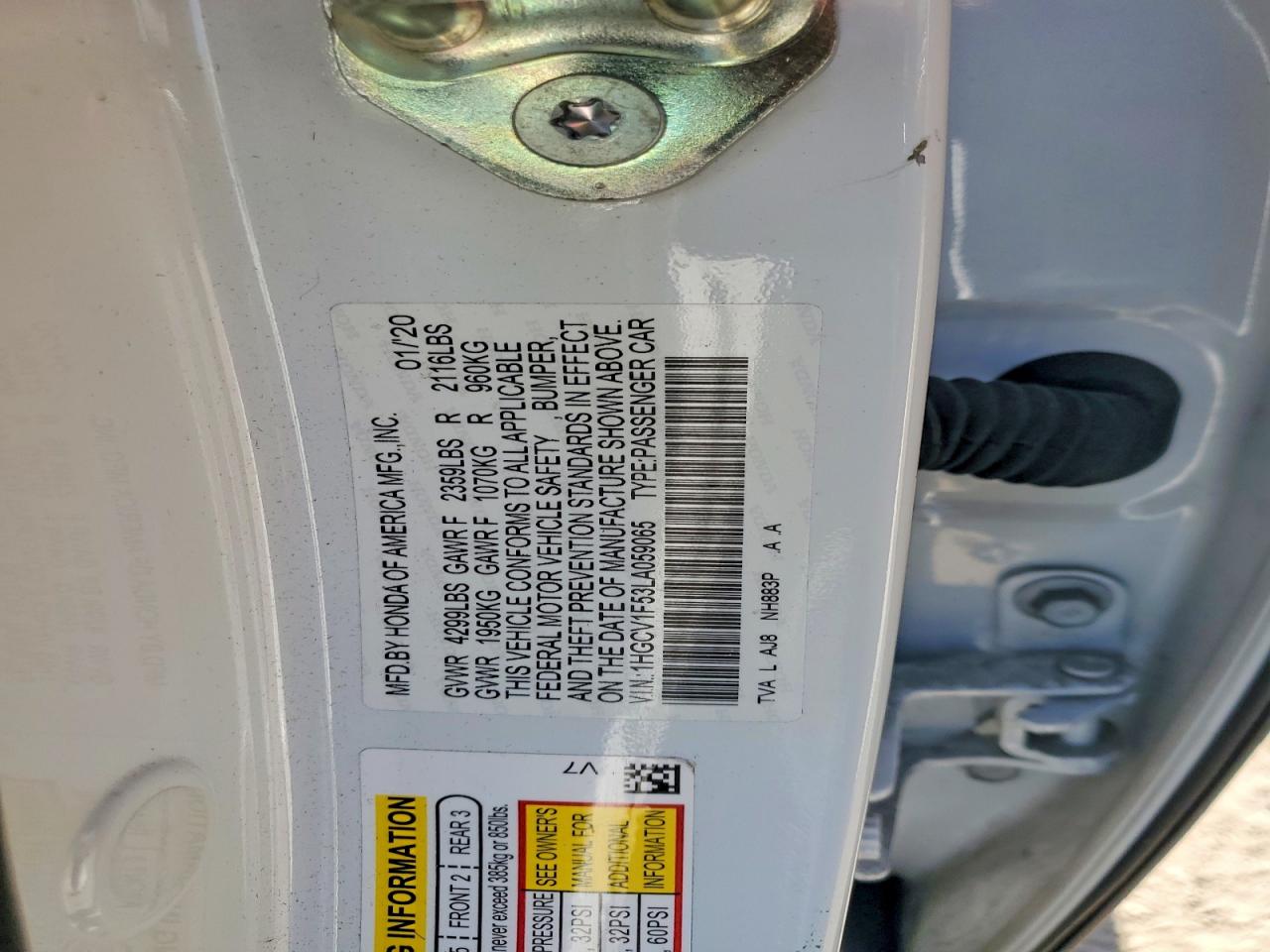2020 Honda Accord Exl White vin: 1HGCV1F53LA059065