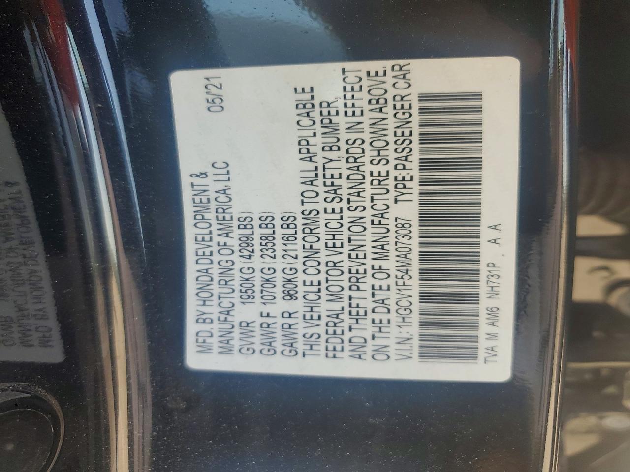 2021 Honda Accord Exl Черный vin: 1HGCV1F54MA073087