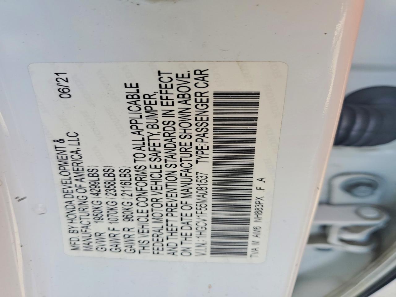 2021 Honda Accord Exl White vin: 1HGCV1F55MA081537