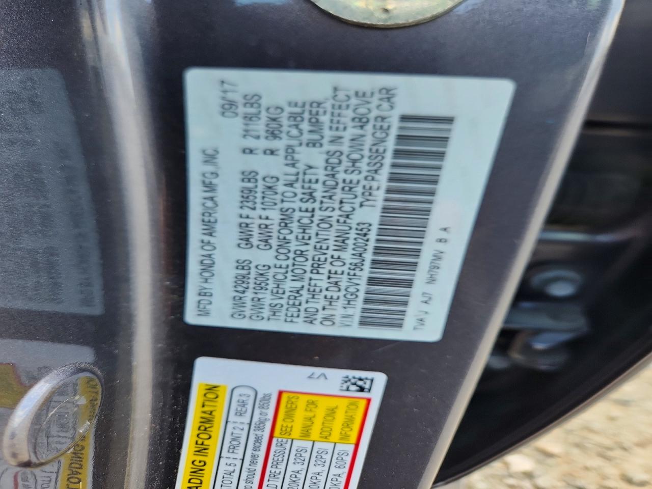 2018 Honda Accord Exl Серый vin: 1HGCV1F56JA002453