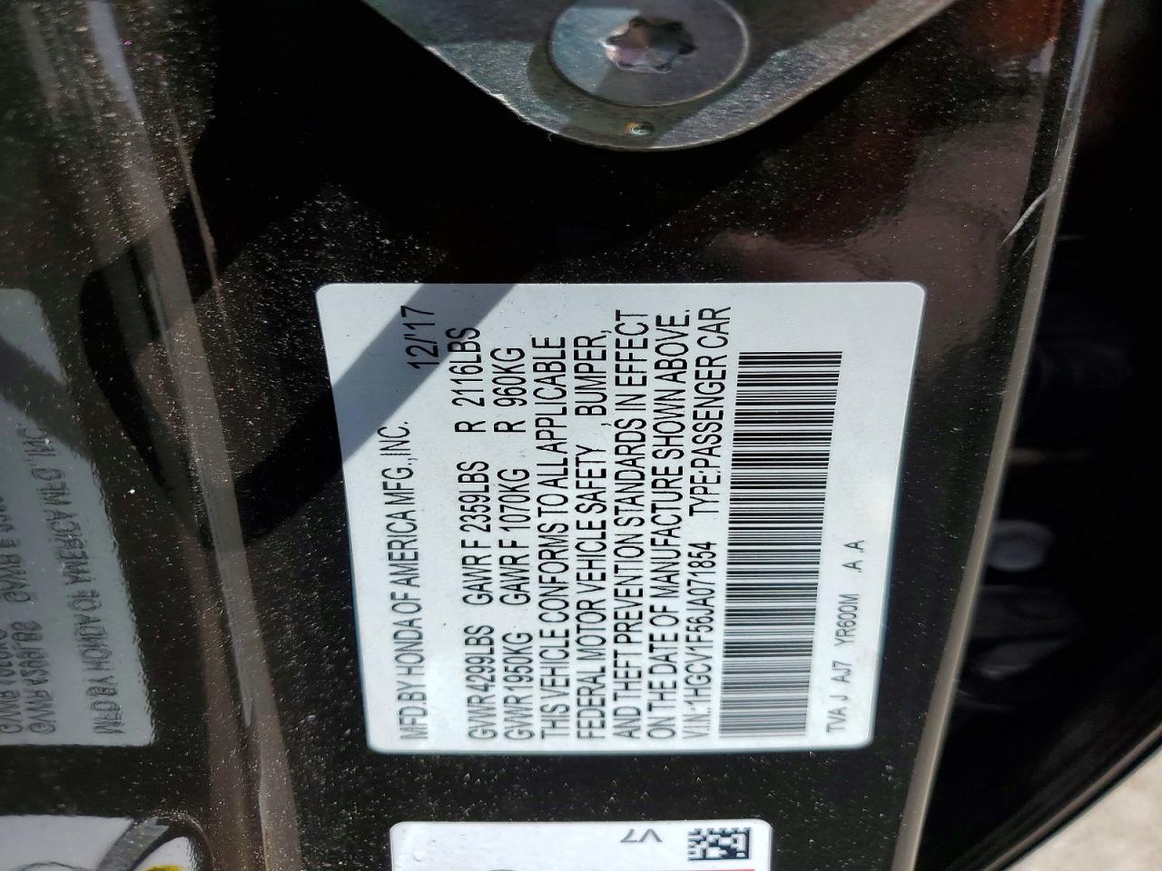 2018 Honda Accord Exl Black vin: 1HGCV1F56JA071854