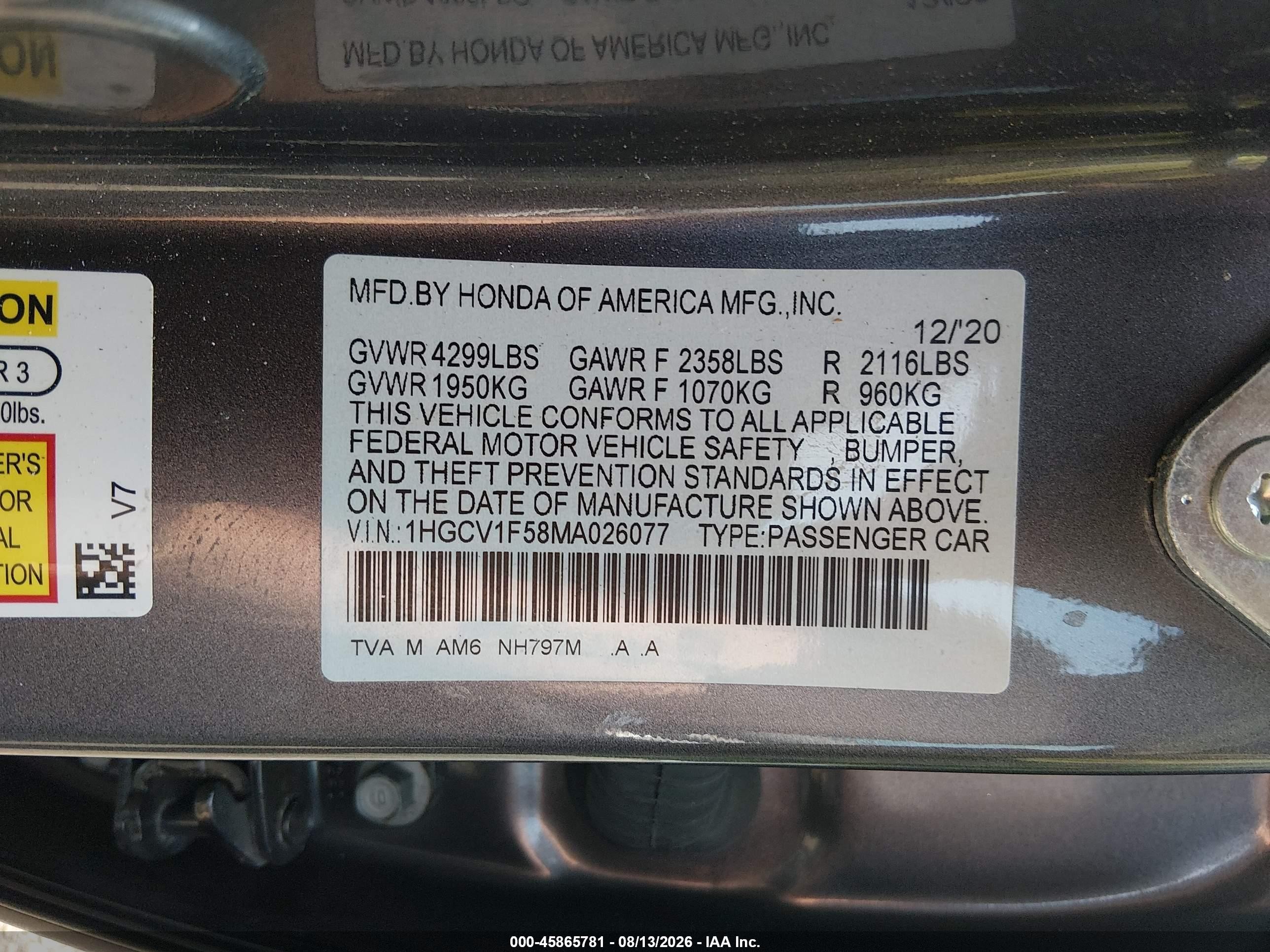 2021 Honda Accord Ex-l Gray vin: 1HGCV1F58MA026077