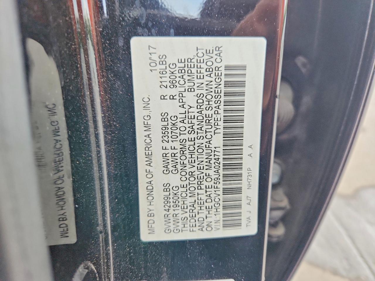 2018 Honda Accord Exl Black vin: 1HGCV1F59JA024771