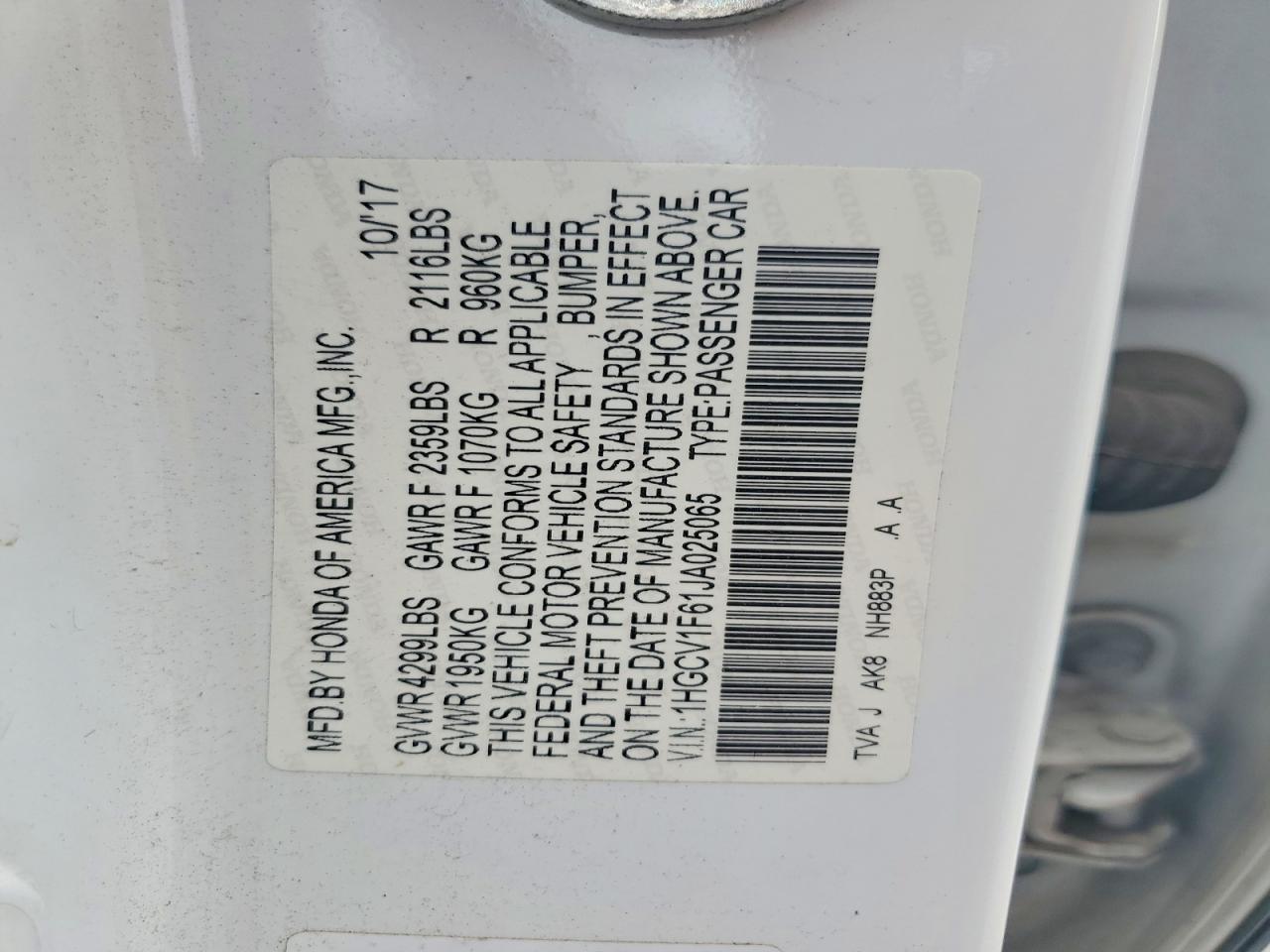 2018 Honda Accord Exl White vin: 1HGCV1F61JA025065