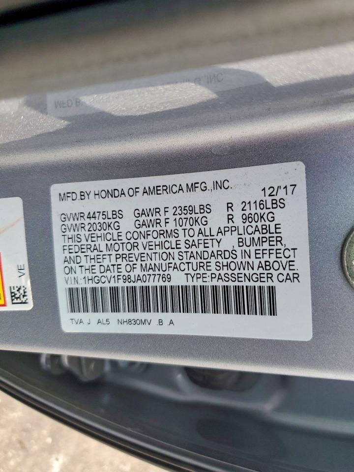 2018 Honda Accord Touring Silver vin: 1HGCV1F98JA077769