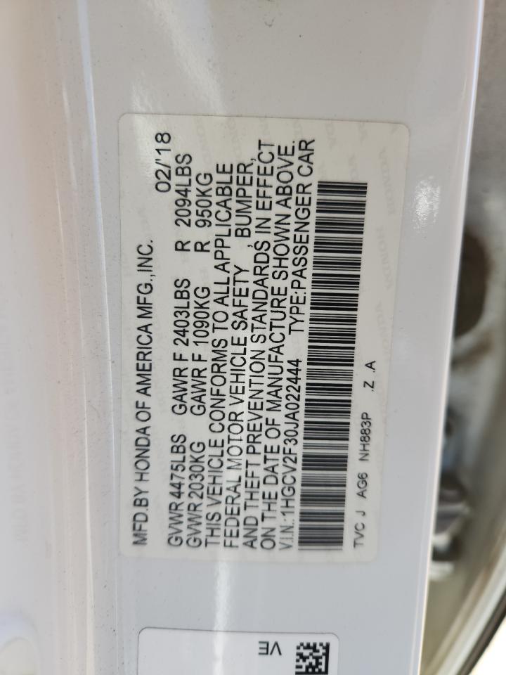 2018 Honda Accord Sport White vin: 1HGCV2F30JA022444