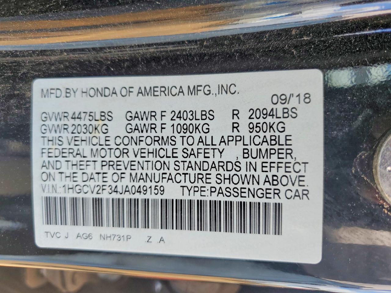 2018 Honda Accord Sport Black vin: 1HGCV2F34JA049159
