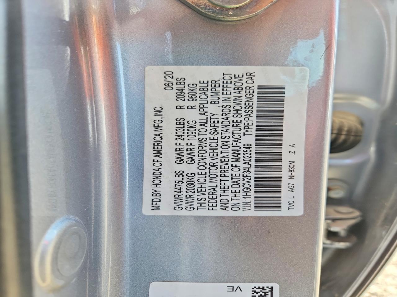 2020 Honda Accord Sport Silver vin: 1HGCV2F34LA023549