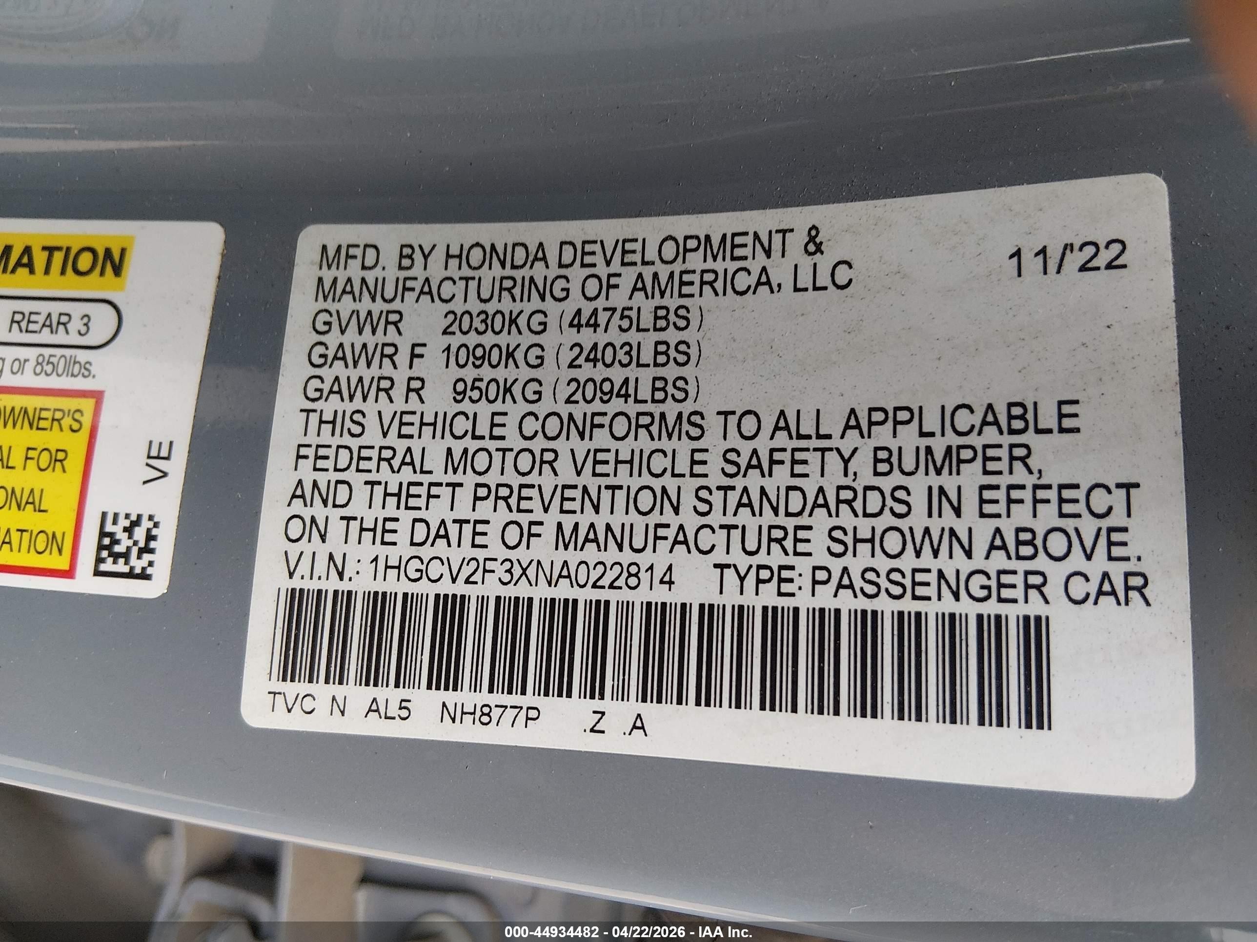 2022 Honda Accord Sport 2.0t Blue vin: 1HGCV2F3XNA022814