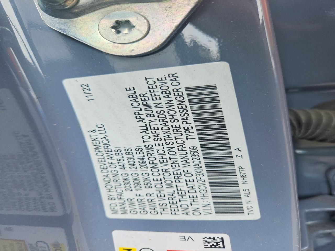 2022 Honda Accord Sport Gray vin: 1HGCV2F3XNA023509