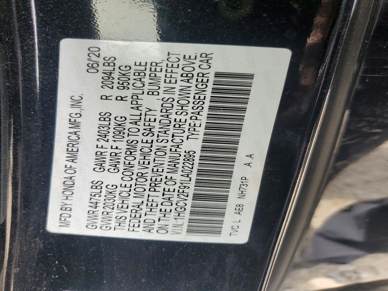 2020 Honda Accord Touring Black vin: 1HGCV2F91LA022895