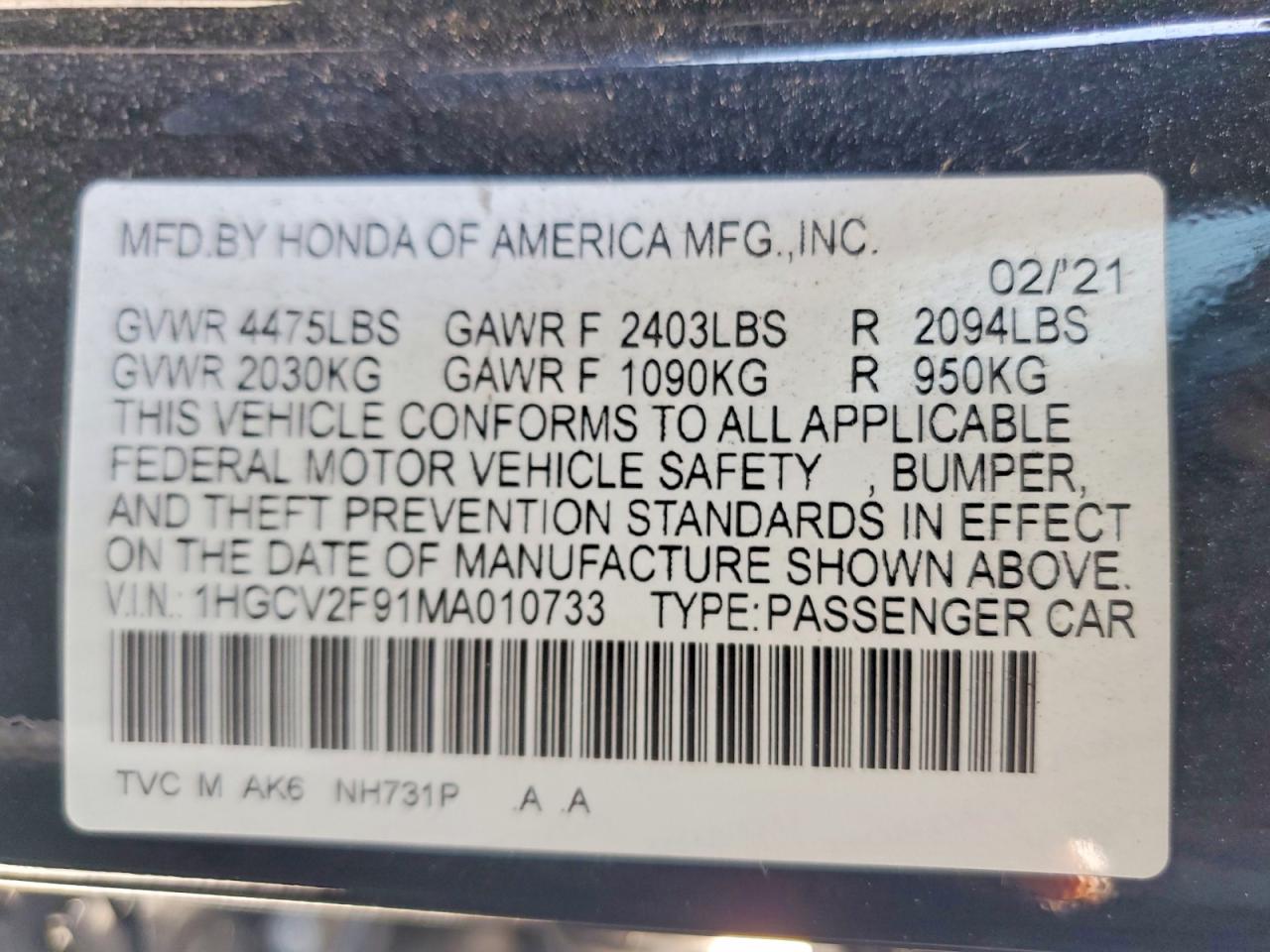 2021 Honda Accord Touring Black vin: 1HGCV2F91MA010733