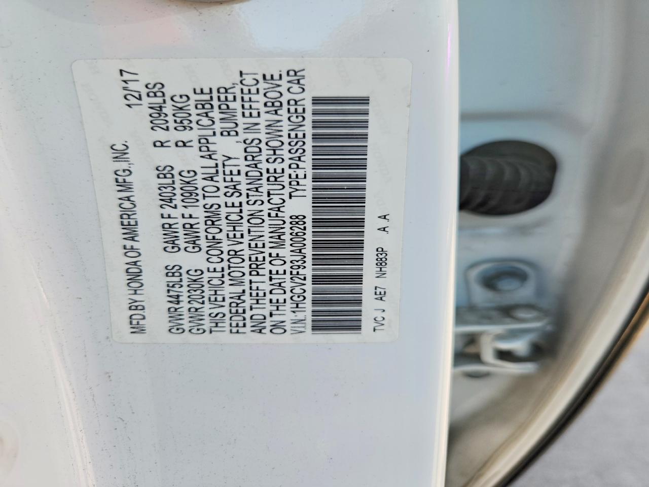 2018 Honda Accord Touring White vin: 1HGCV2F93JA006288