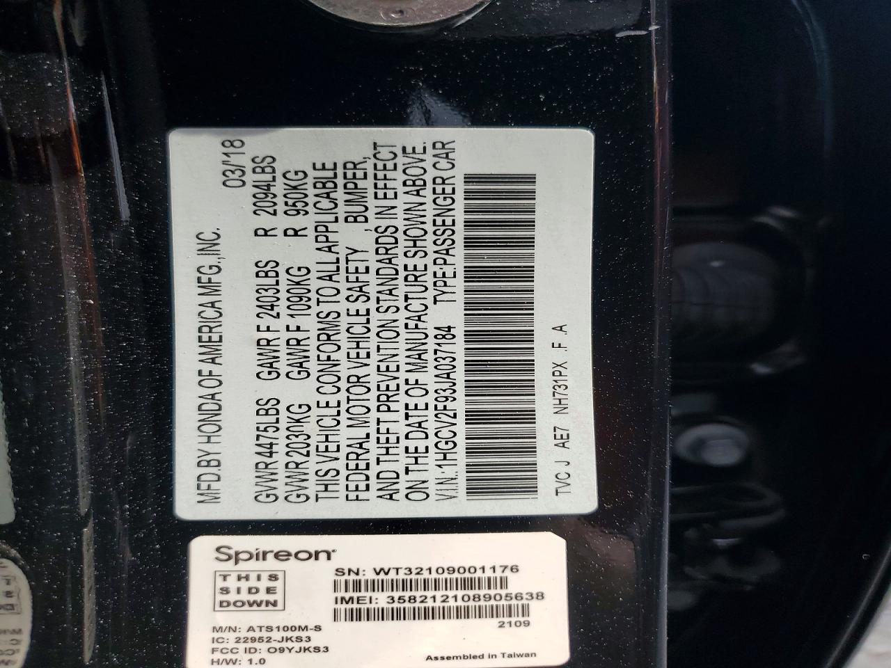 2018 Honda Accord Touring Black vin: 1HGCV2F93JA037184