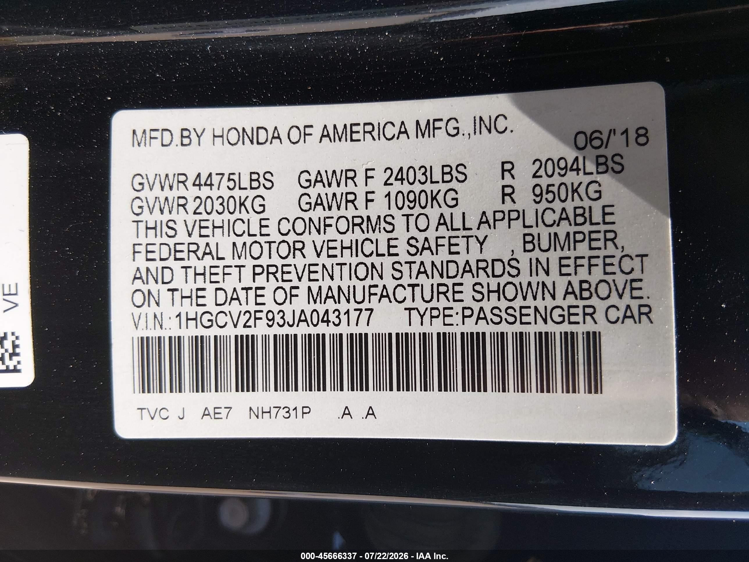 2018 Honda Accord Touring 2.0t Black vin: 1HGCV2F93JA043177