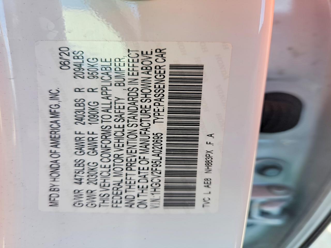 2020 Honda Accord Touring White vin: 1HGCV2F95LA020695