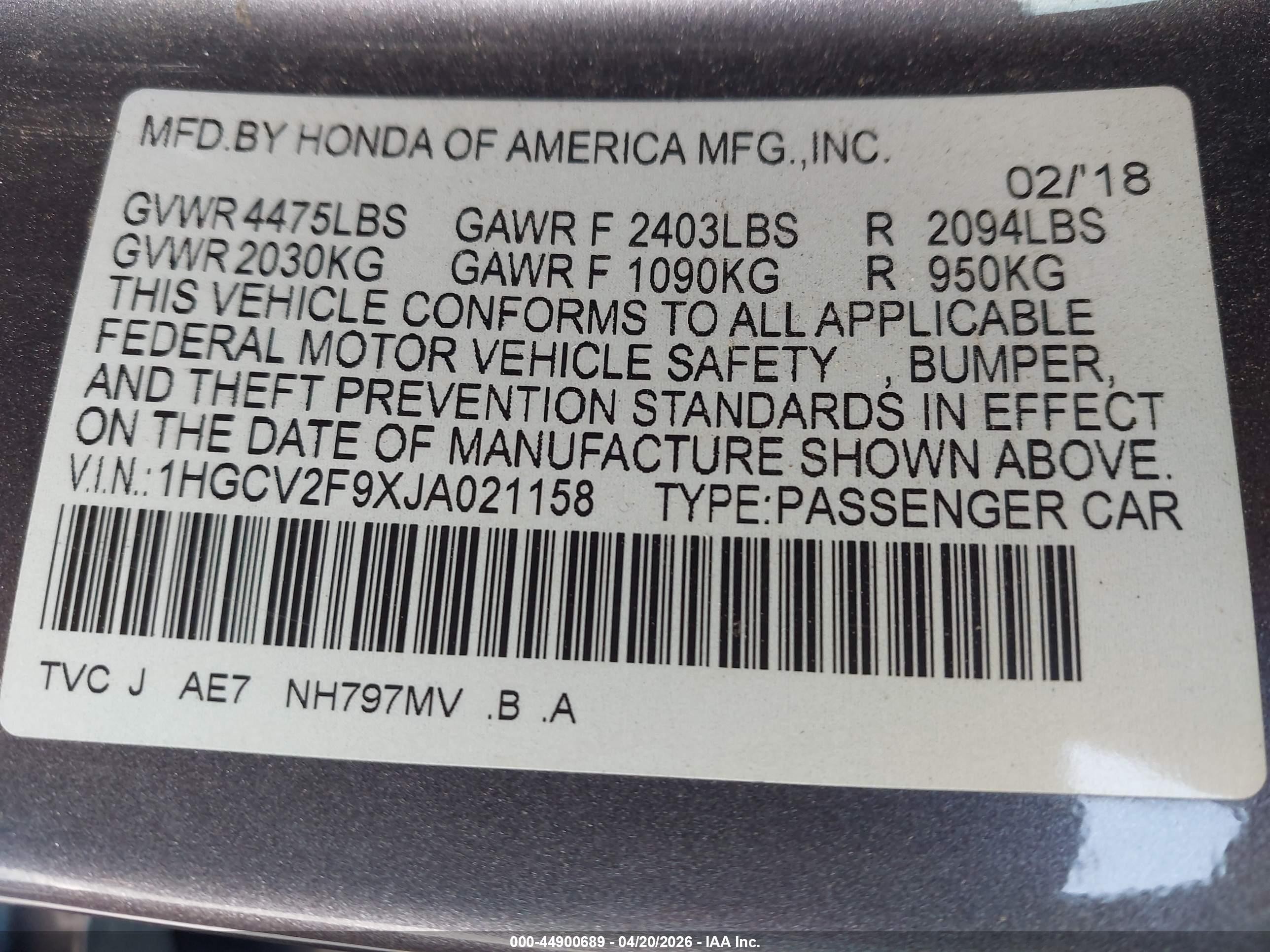 2018 Honda Accord Touring 2.0t Gray vin: 1HGCV2F9XJA021158