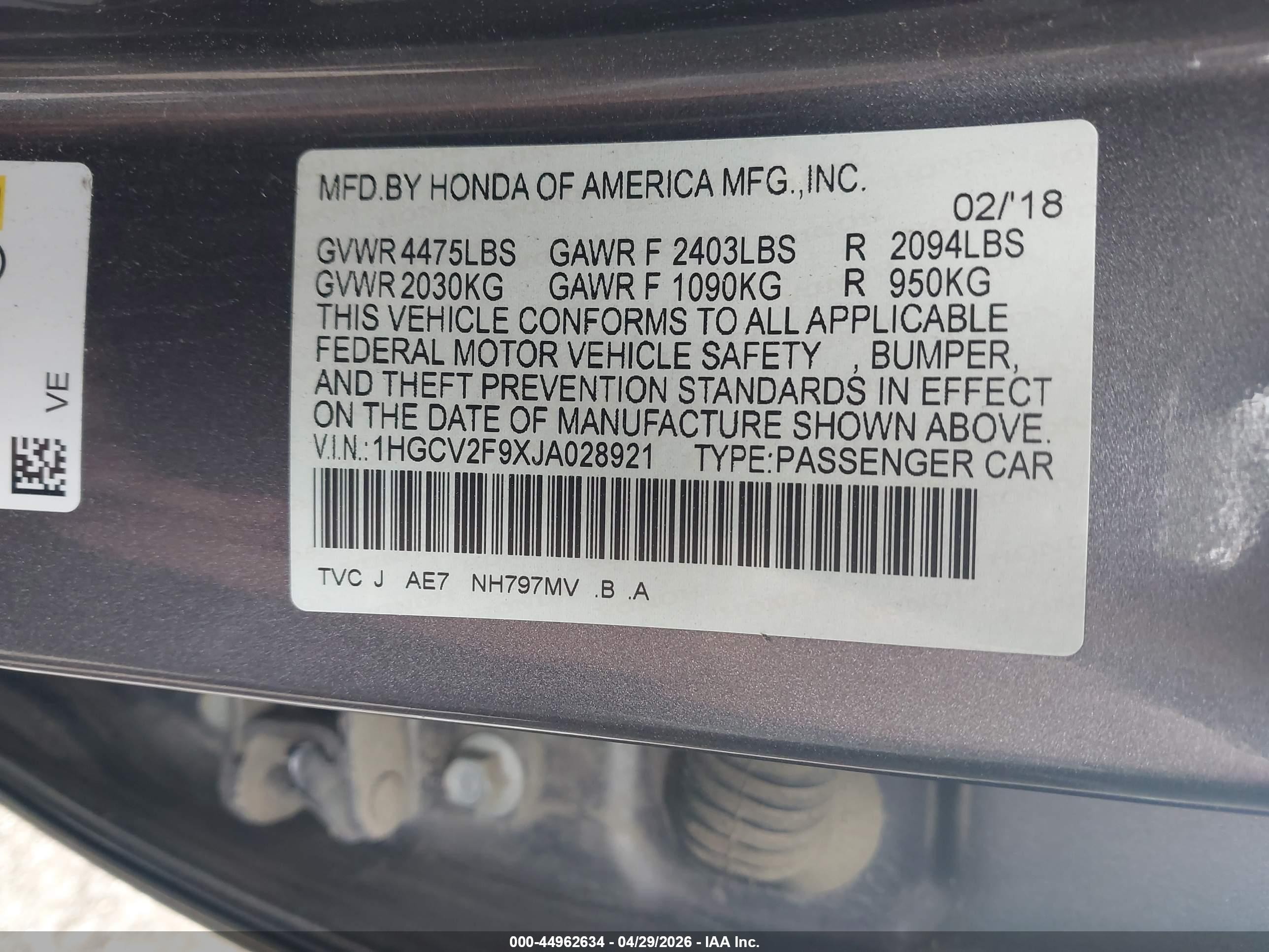 2018 Honda Accord Touring 2.0t Серый vin: 1HGCV2F9XJA028921